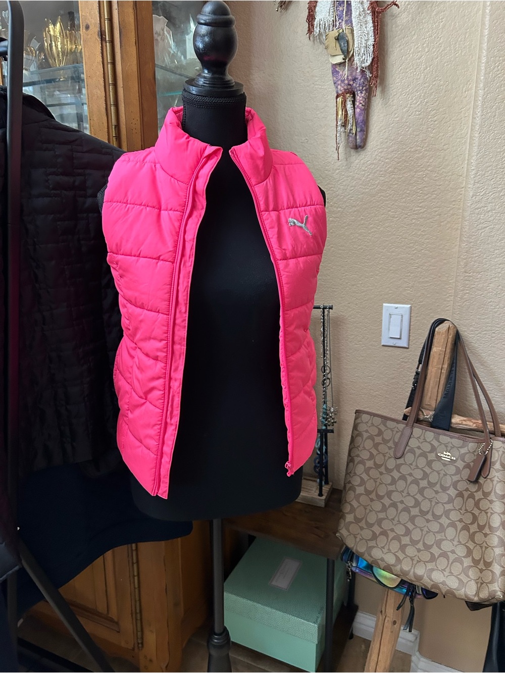 Puma Women's Bright Pink Quilted Puffer Vest